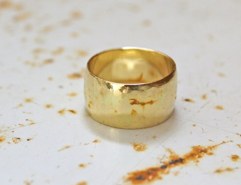 Gold Wide Band Ring, 14K Gold Wedding Band, Wide Wedding Band Gold Band Ring Cigar Band Ring Gold Flat Gold Band barrel ring image 1