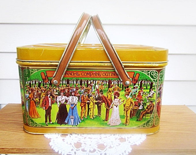 Large Vintage Tin Basket , Tin Picnic Basket , Cheinco , 1950's Etsy