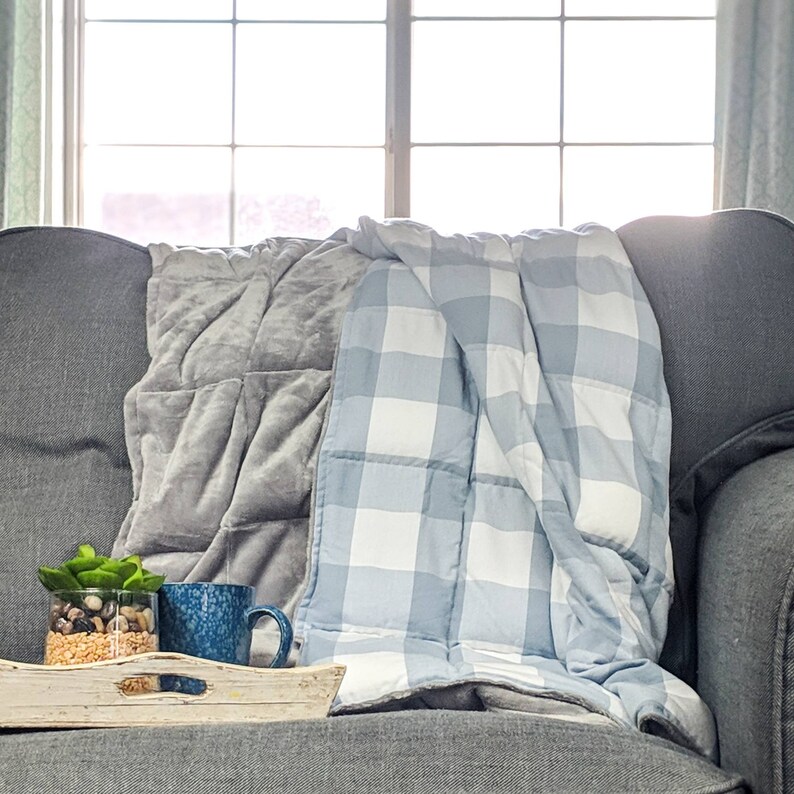 Weighted Blanket Grey Buffalo Plaid Cotton Breathable Etsy