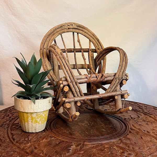 Small Vintage Rustic Twig Rocking Chair or Plant Holder