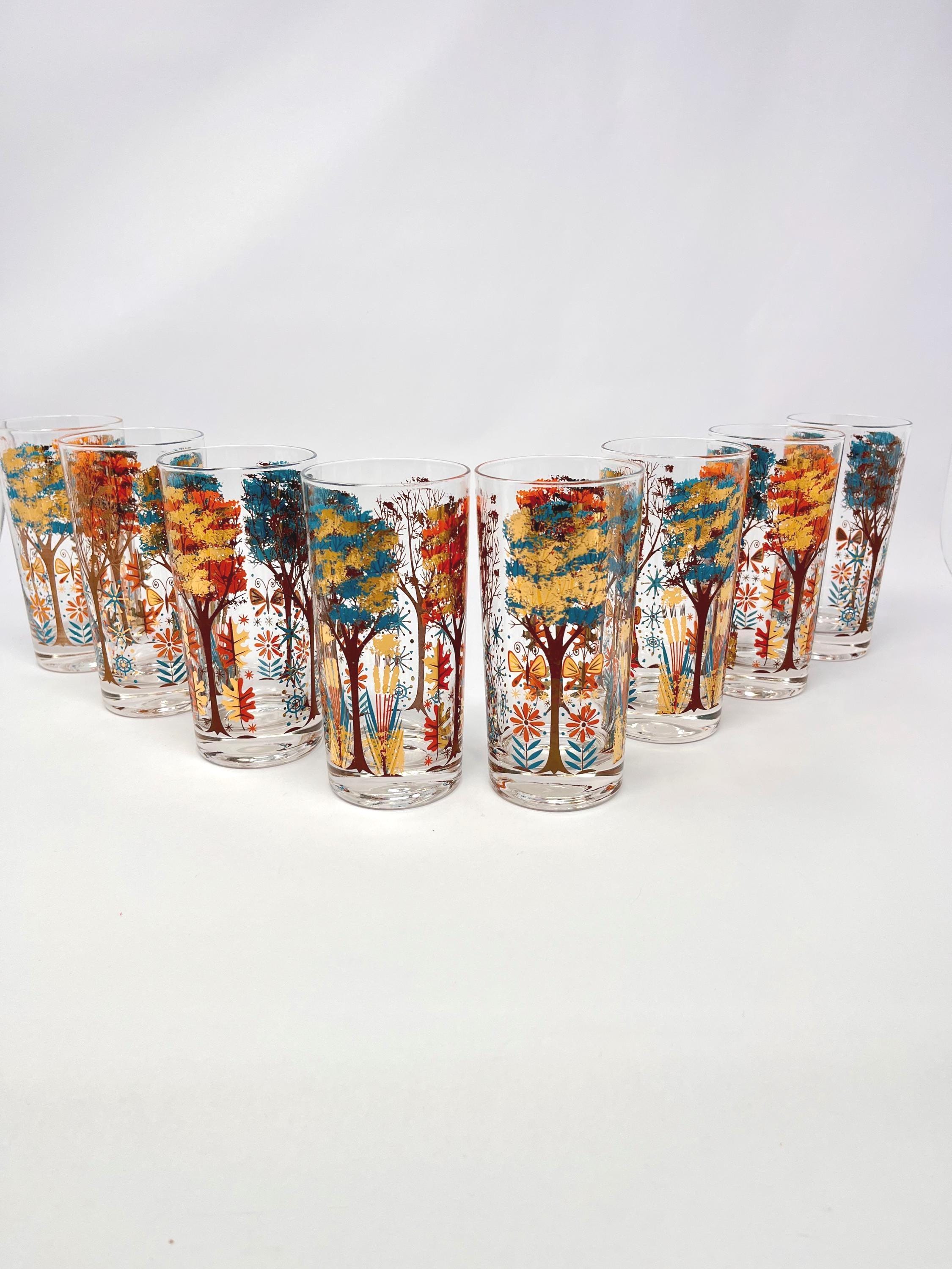 Vintage Glasses With Four Seasons Designs, Set of 8 - Etsy