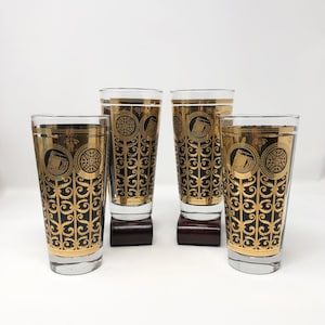 Vintage Libbey Midcentury Black and Gold Tumbler Glasses
