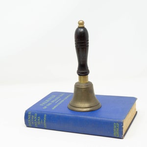 Vintage Brass School Bell with Wooden Handle