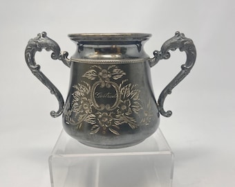 Azucarero antiguo de plata chapada de Forbes Silver Company, grabado con "Gertrude".