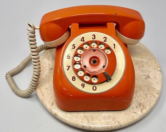 Vintage Nonworking Orange E.N.Tel. Rotary Dial Telephone, Made in Argentina