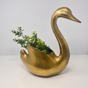 Vintage Extra Large Brass Swan Planter