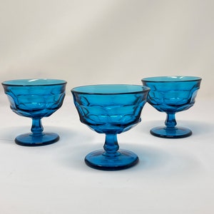Westmoreland Champagne/Tall Sherbet Glasses, Ashburton Blue Pattern, set of 3