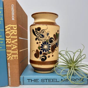 Vintage Tonala Pottery Vase with Bird and Floral Design, Mexican Folk Art