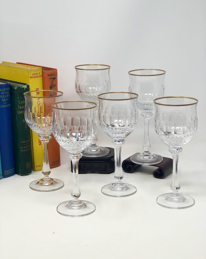 Mikasa Wine Glasses Gold Crown Pattern // Vintage Cut Glass Etsy