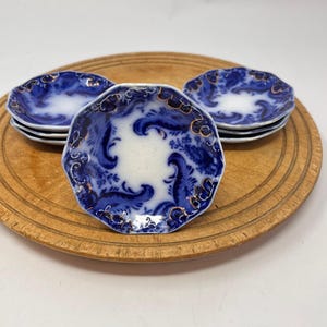 Antique Ironstone Flow Blue Butter Pats, Priced Individually, W.H. Grindley & Co., England, Argyle pattern