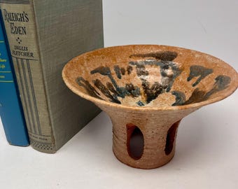 Vintage Terracotta Pedestal Bowl with Drip Glaze