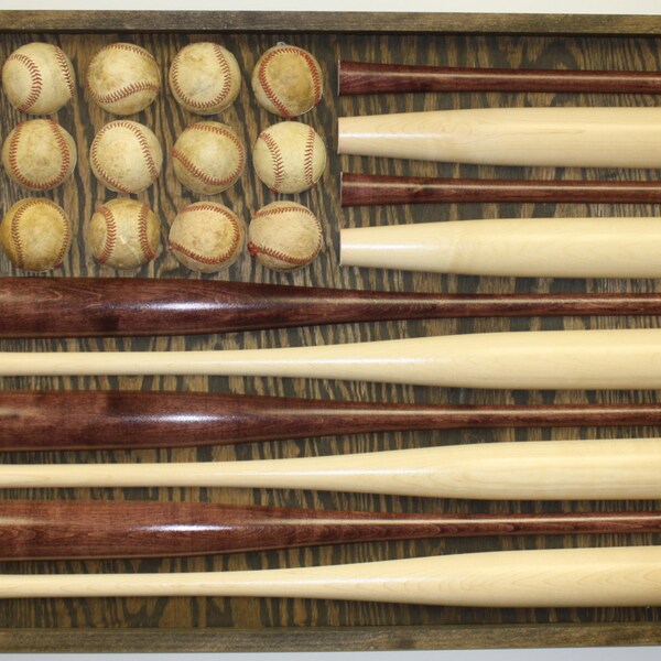Baseball Bat American Flag made with real bats and baseballs