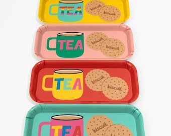NEW COLOURS! Tea and Biscuits Melamine Tray - Colourful Desk Tidy / Snack or Tea Tray - Made in the UK