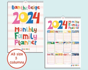 2024 Monthly Family Planner - A3 size - Ban The Beige - Bright Motivational Illustrations - Uncoated recyclable paper