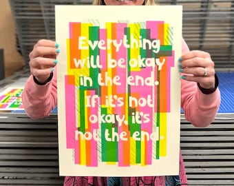 NEW! Bright Riso print | Everything will be okay | Limited Edition 3 colours | A3 size |  | Printed locally in Kent on recycled paper