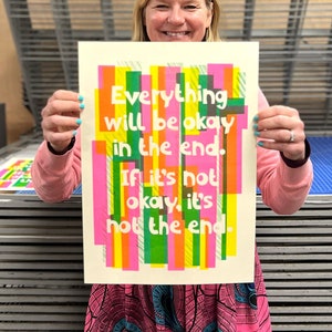 NEW! Bright Riso print | Everything will be okay | Limited Edition 3 colours | A3 size |  | Printed locally in Kent on recycled paper