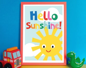 Colourful Nursery Print "Hello Sunshine" | Colourful Happy Wall Art |