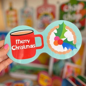 Merry Christmas Double Coaster Cuppa and Mince Pie Melamine Limited Edition Made in the UK image 1