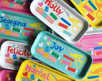 PRE-ORDER! Haberdashery Personalised  Name Tray - One Off Melamine Desk Tidy / Tea Tray - Made in the UK - Delivery Mid February.