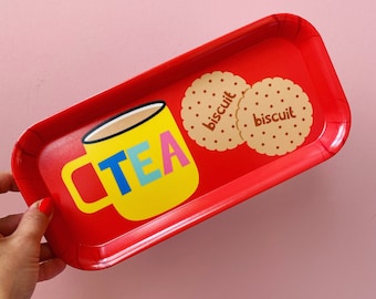 NEW COLOURS! Tea and Biscuits Melamine Tray - Colourful Desk Tidy / Snack or Tea Tray - Made in the UK