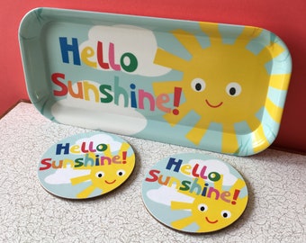 Colourful Melamine Tray and Coaster Set - Hello Sunshine - Limited Edition - Made in the UK