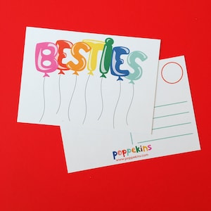 VENDA! Cartão postal arco-íris BESTIES | Cartão Poppekins para todas as ocasiões felizes | Cartão colorido de papel reciclado | Convite para festa | balões