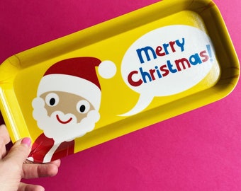 SEKUNDEN! Weihnachtliches Melamin-Tablett – farbenfrohes Schreibtisch-/Snack- oder Teetablett – hergestellt im Vereinigten Königreich