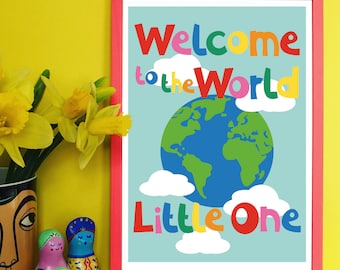 Gender neutral Nursery Print "Welcome to the World" | Rainbow Name Wall Art |