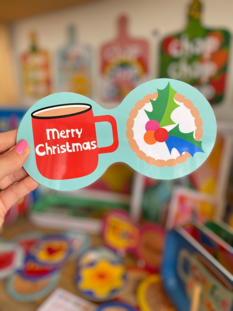 Merry Christmas Double Coaster Cuppa and Mince Pie Melamine Limited Edition Made in the UK image 1