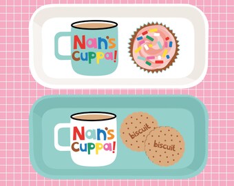 Best Mother's Day Gift - Nan's Cuppa - Colourful Melamine Desk Tidy / Snack or Tea Tray - Made in the UK