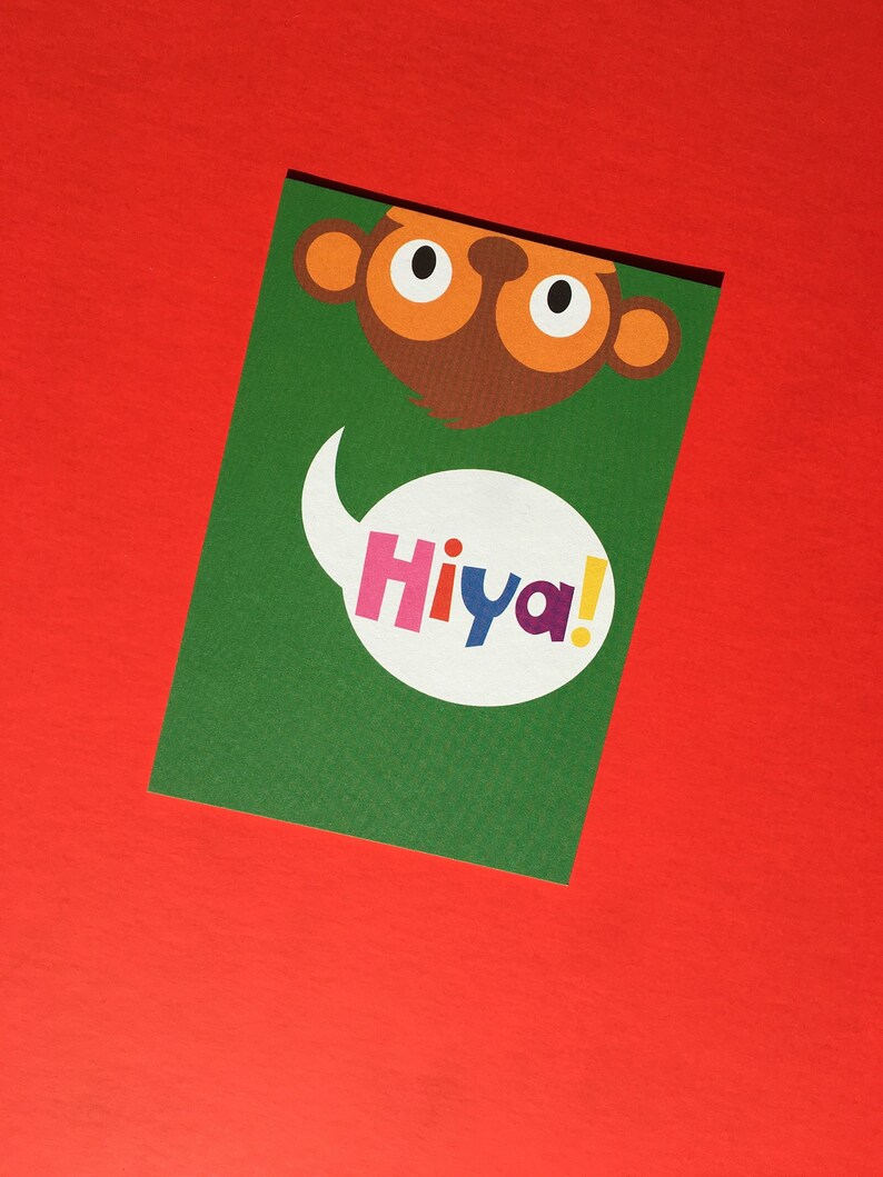 SALE Postcard Hiya Poppekins card for every happy occasion Colourful card of recycled paper Party invite monkey image 3