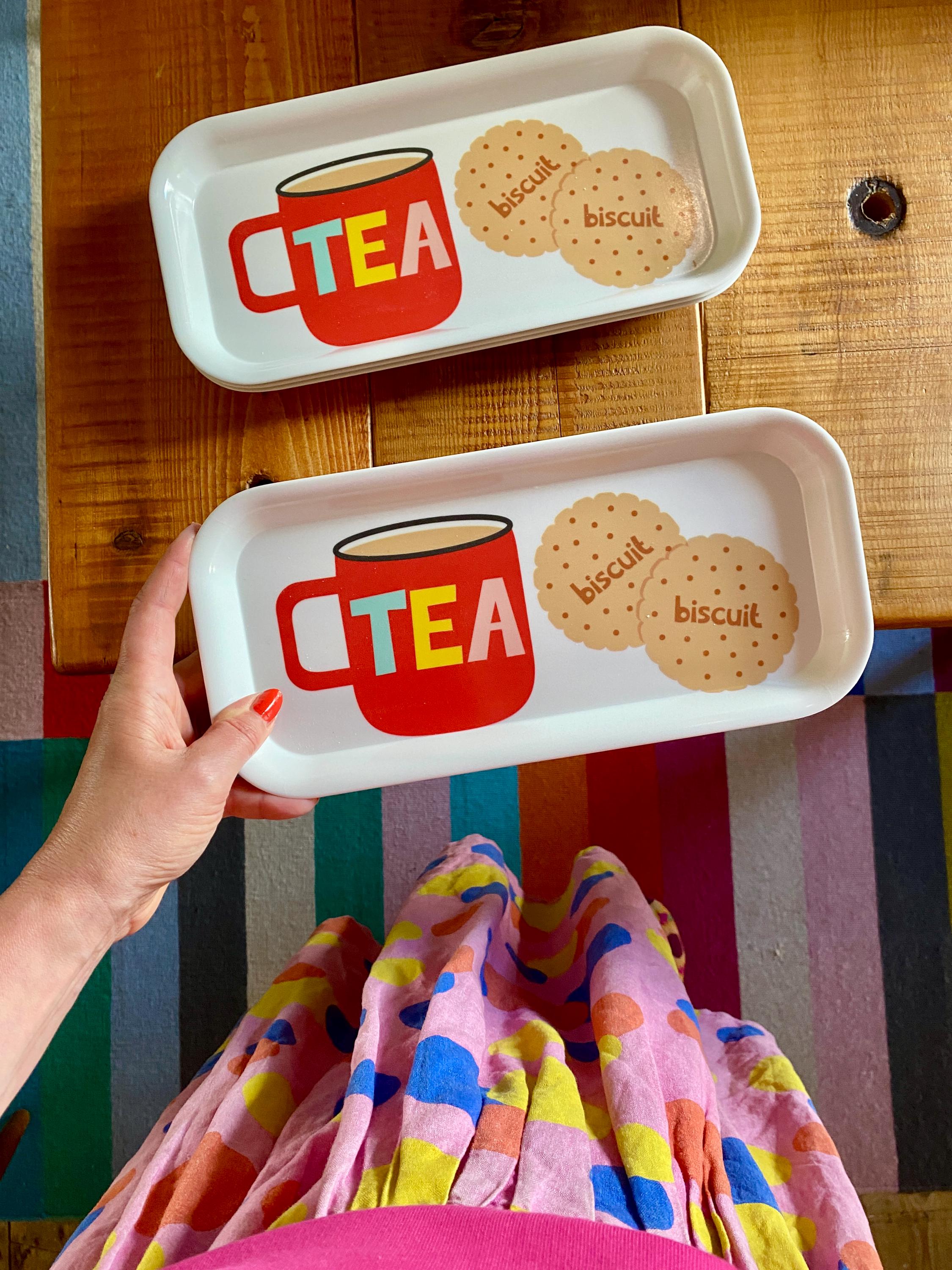 NEW COLOURS! Tea and Biscuits Melamine Tray - Colourful Desk Tidy / Snack or Tea Tray - Made in the UK