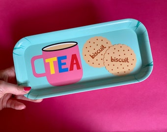 SECONDS! Tea and Biscuits Melamine Tray - Colourful Desk Tidy / Snack or Tea Tray - Made in the UK