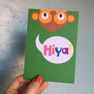 SALE Postcard Hiya Poppekins card for every happy occasion Colourful card of recycled paper Party invite monkey image 1