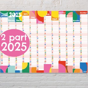 SECONDS! Calendario da parete 2025 / Planner annuale bidirezionale / Fun Geo Design / Formato A2 x 2, formato totale A1. Carta riciclata al 100%