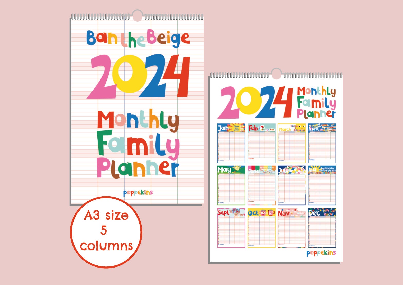 NEW 2024 Monthly Family Planner Ban The Beige A3 size Bright Motivational  Illustrations Uncoated recyclable paper -  Italia