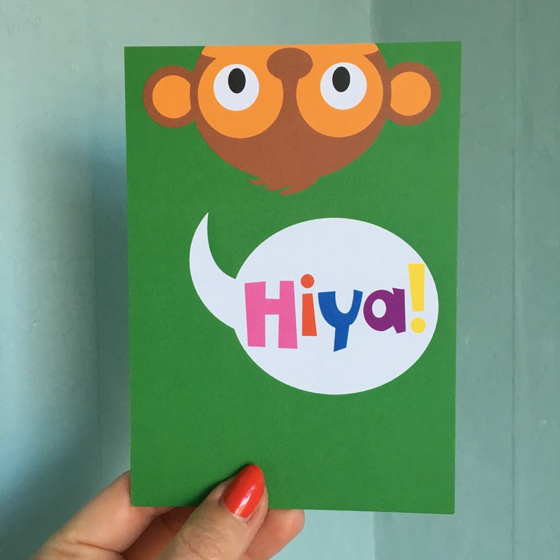 SALE Postcard Hiya Poppekins card for every happy occasion Colourful card of recycled paper Party invite monkey image 4