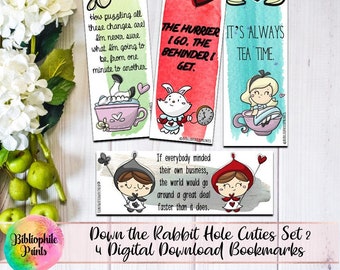 Down the Rabbit Hole Cuties Set 2 Bookmarks - Digital Bookmarks - Digital Download - Bookmark - Watercolor Bookmarks - Character Bookmarks