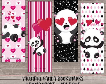 Valentine Panda Bear Bookmarks - Digital Bookmarks - Digital Download - Bookmark - Planner Girl Bookmarks - Animals - holiday bookmark