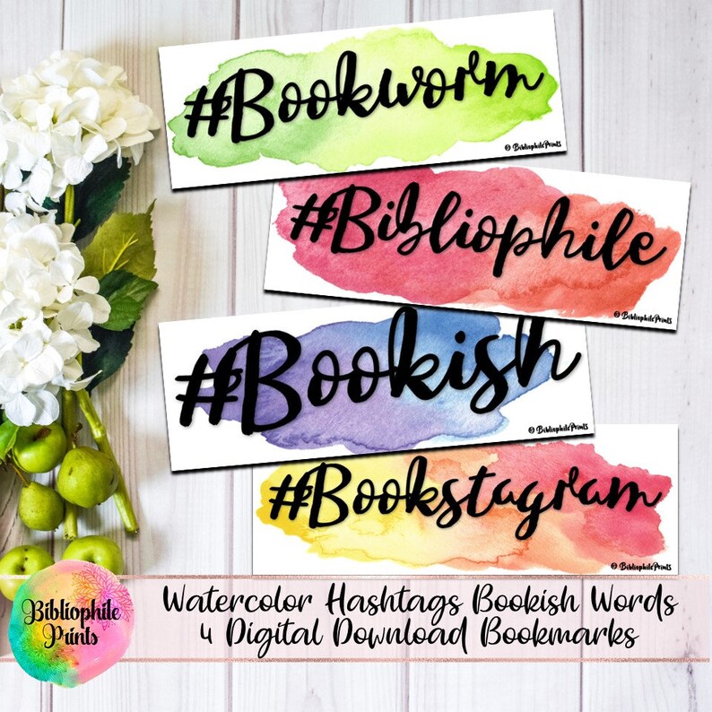 Watercolor Hashtag Bookish Words Bookmarks Digital Bookmarks - Etsy