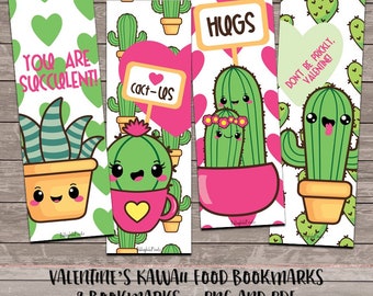 Kawaii Valentines Cactus Bookmarks - Digital Bookmarks - Digital Download - Bookmark - Kawaii Bookmarks - Succulents - Valentine Card