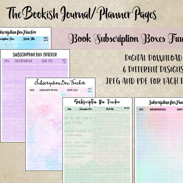 Bookish Journal and Planner Pages - Book Subscription Box Tracker - Digital Download - Planner Download - Journal Download