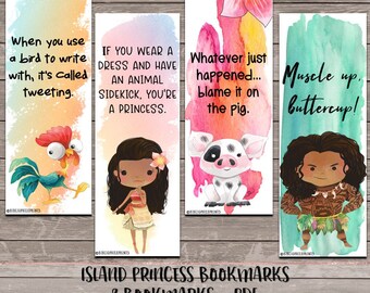 Island Princess Bookmarks - Digital Bookmarks - Digital Download - Bookmark - Watercolor Bookmarks - Character Bookmarks - Cartoons - Hawaii
