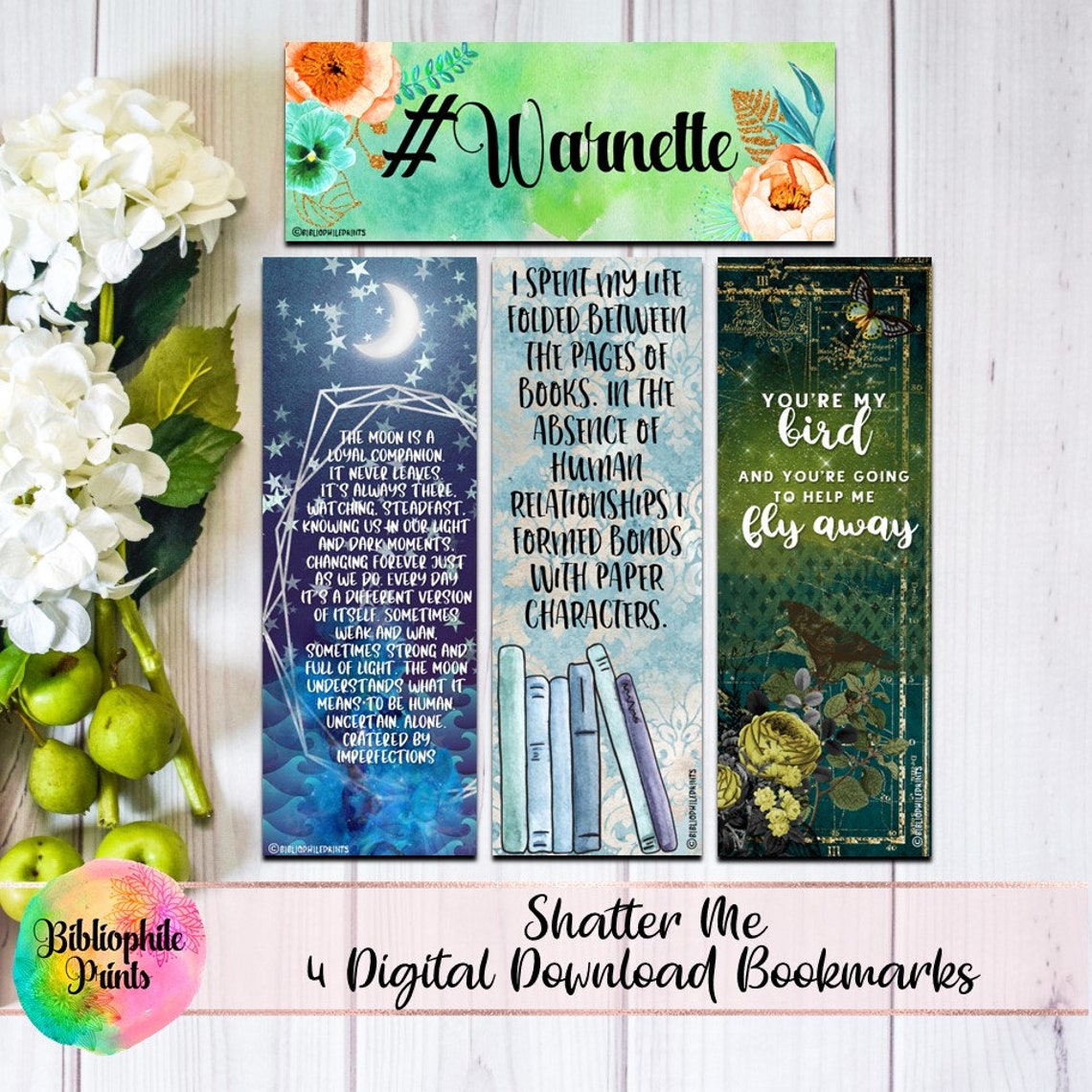 Shatter Me Bookmarks Dystopian Digital Bookmarks Digital - Etsy