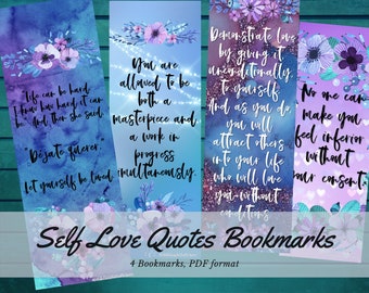Self Love Bookmarks - Digital Bookmarks - Digital Download - Bookmark - Watercolor Bookmarks - B;ue and Purple Bookmarks - Floral Bookmark