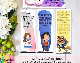 A Tale as Old as Time Set - Digital Bookmarks - Digital Download - Bookmark - Watercolor Bookmarks - Character Bookmarks