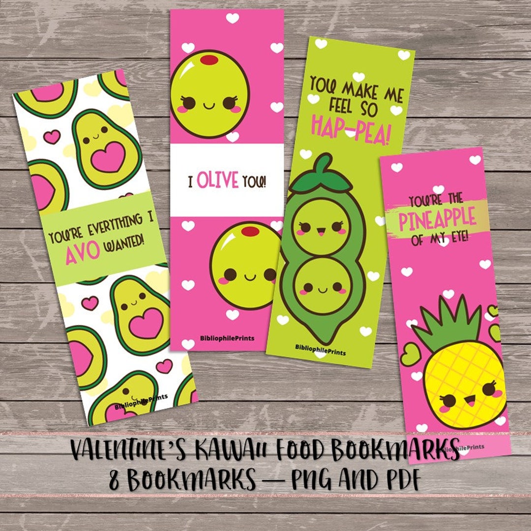 Kawaii Valentines Food Bookmarks Digital Bookmarks (Download Now) - Etsy