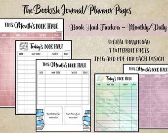 Bookish Journal and Planner Pages - Book Haul Trackers - Digital Download - Planner Download - Journal Download