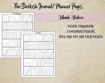 Bookish Journal and Planner Pages - Blank Shelves - Blanks TBR - Digital Download - Planner Download - Journal Download