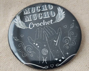 Mucho Mucho Crochet Black and White Pin Back Button